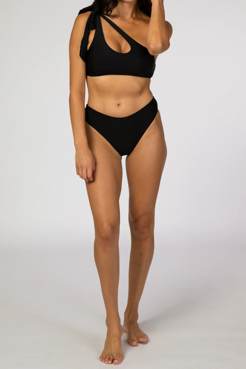 Black Cutout One Shoulder Bikini Set