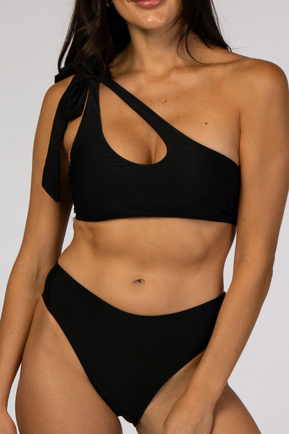 Black Cutout One Shoulder Bikini Set