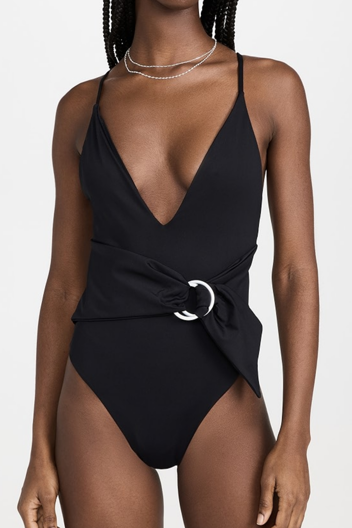 Niya Deep V Neck One Piece Swimsuit, Open Back, High Leg Design for a Flattering Fit