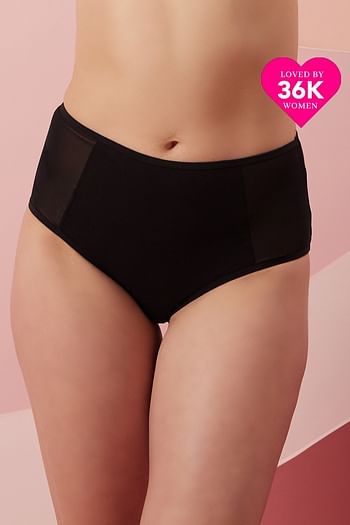 High Waist Hipster Panty in Black with Powernet Panels - Cot