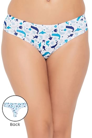 Low Waist Dolphin Print Thong in White with Inner Elastic -