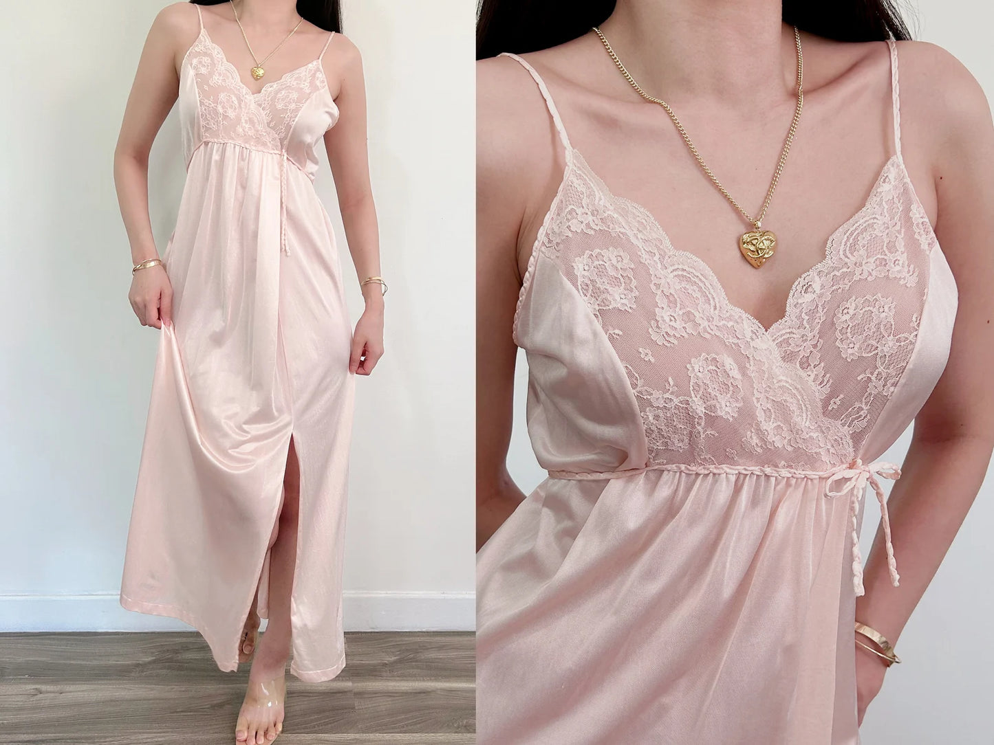 Vintage Pink & Lace Bust Detailing Slip Dress, Lingerie